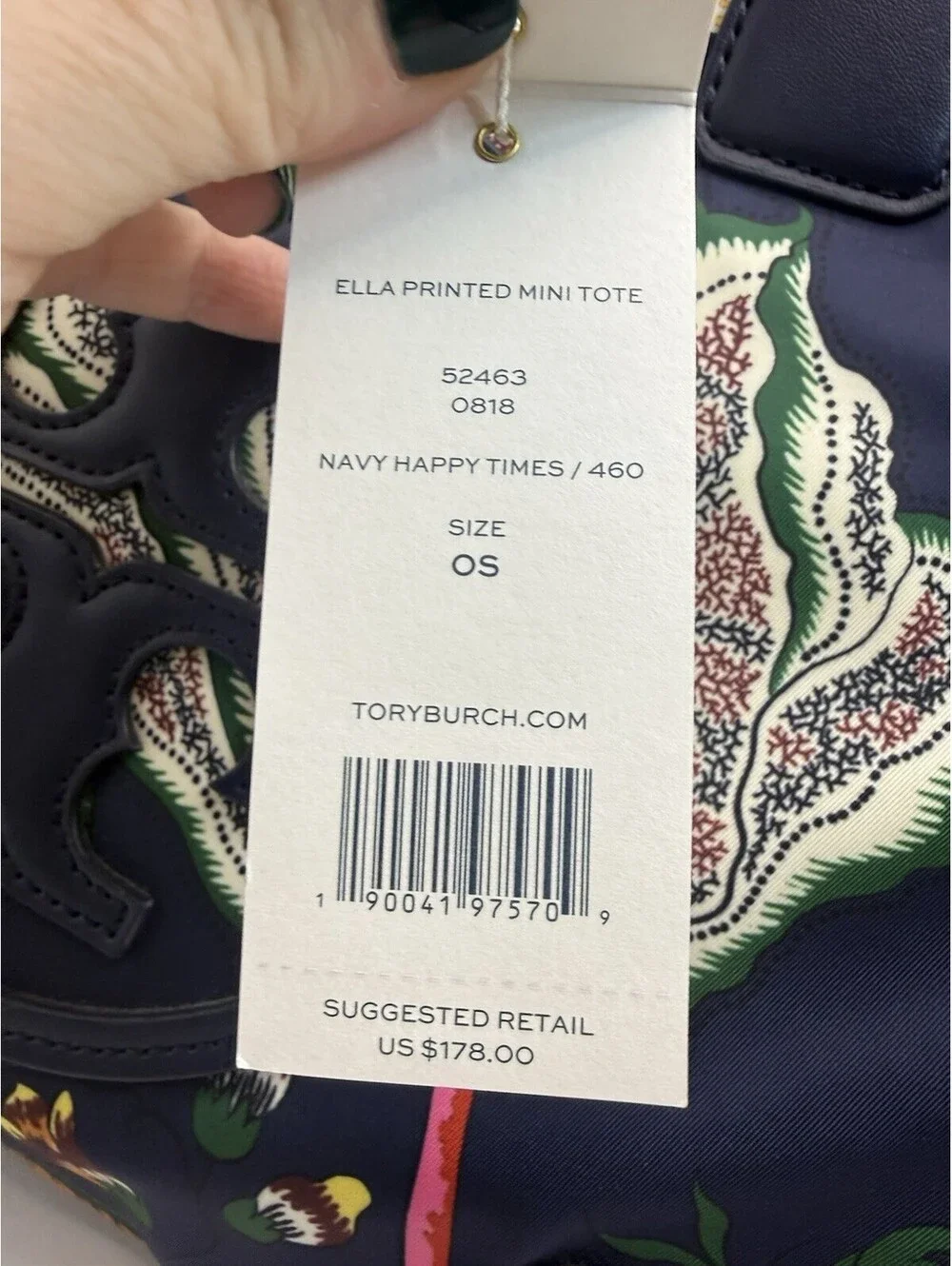 Tory Burch Ella Printed Mini Tote Navy NWT Hand Bag Purse Nylon